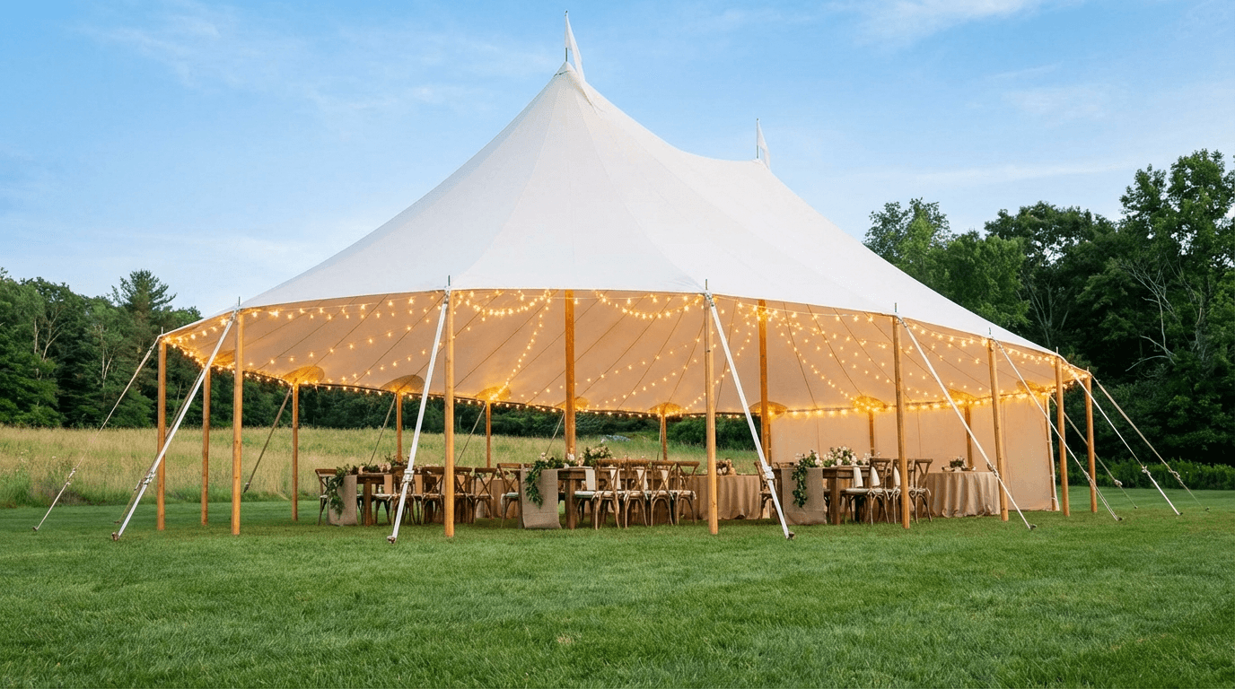 Sailcloth tent in een weiland